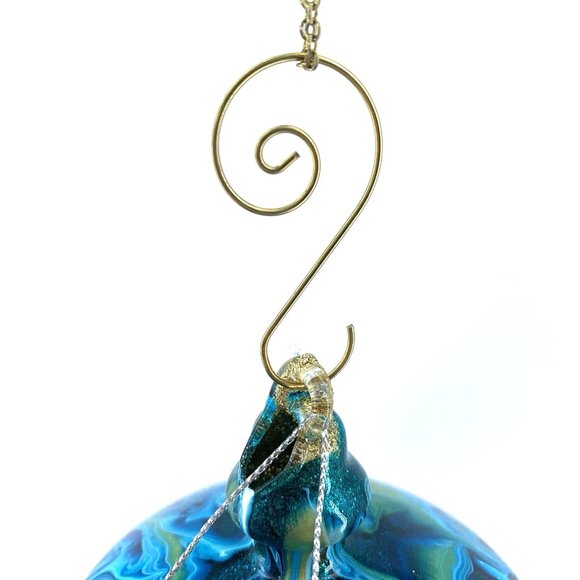 Hand-Blown Glass Ornament by Paper Destiny • Blue Green Swirl • Teardrop Finial - Picture 5 of 9